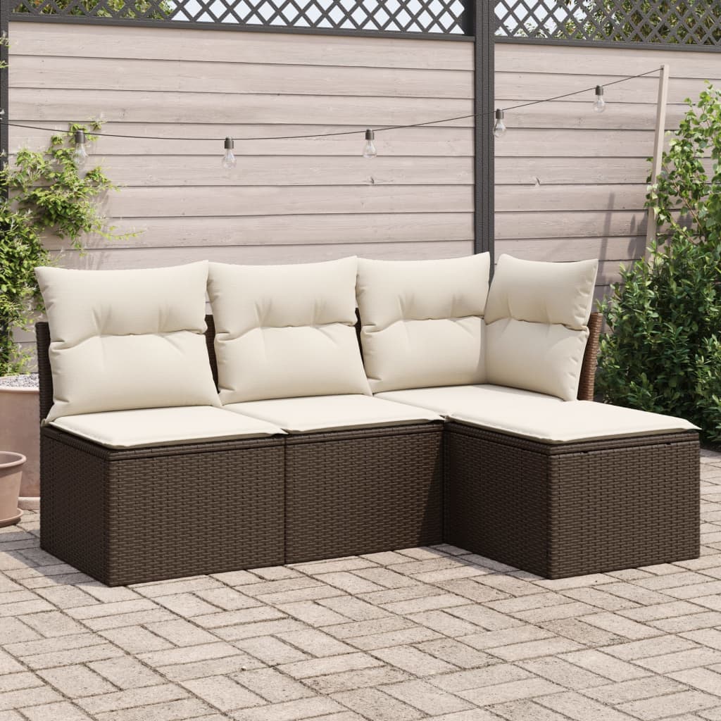 4-delige Loungeset met kussens poly rattan bruin is nu te koop bij PeponiXL, paradijselijk wonen!