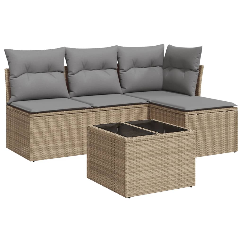5-delige Loungeset met kussens poly rattan beige is nu te koop bij PeponiXL, paradijselijk wonen!