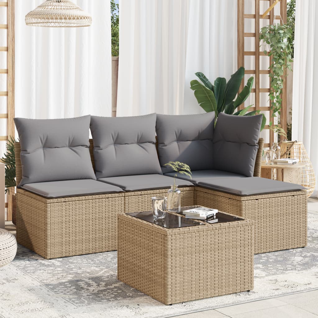 5-delige Loungeset met kussens poly rattan beige is nu te koop bij PeponiXL, paradijselijk wonen!