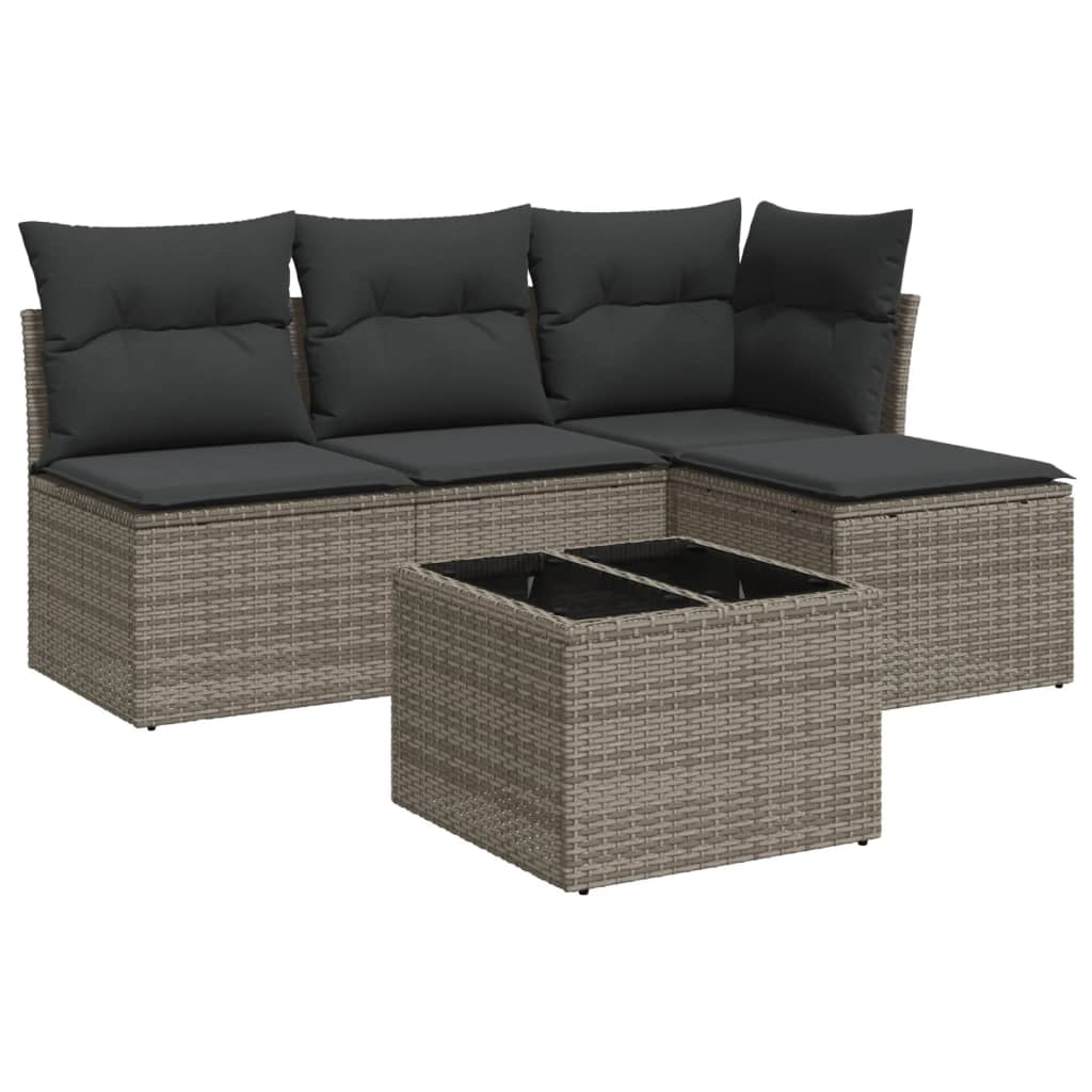 5-delige Loungeset met kussens poly rattan grijs is nu te koop bij PeponiXL, paradijselijk wonen!