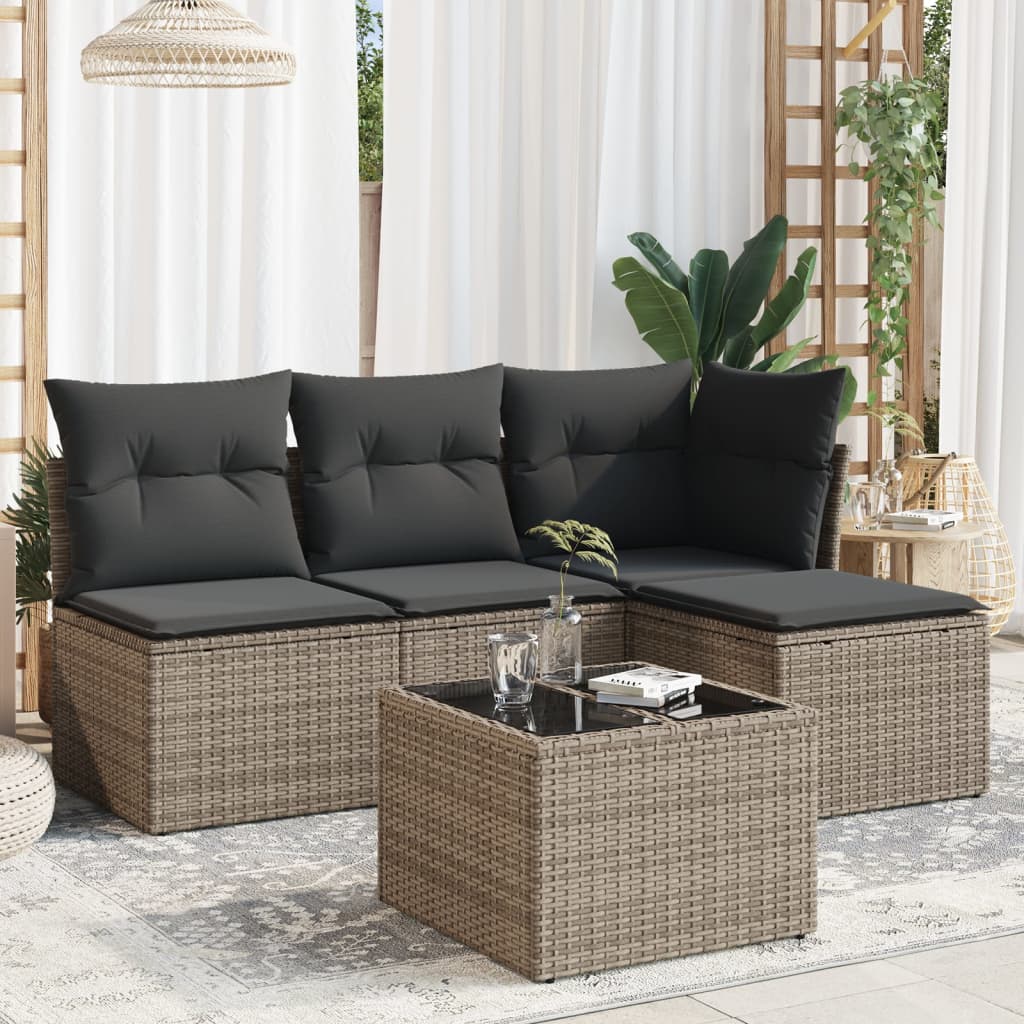 5-delige Loungeset met kussens poly rattan grijs is nu te koop bij PeponiXL, paradijselijk wonen!