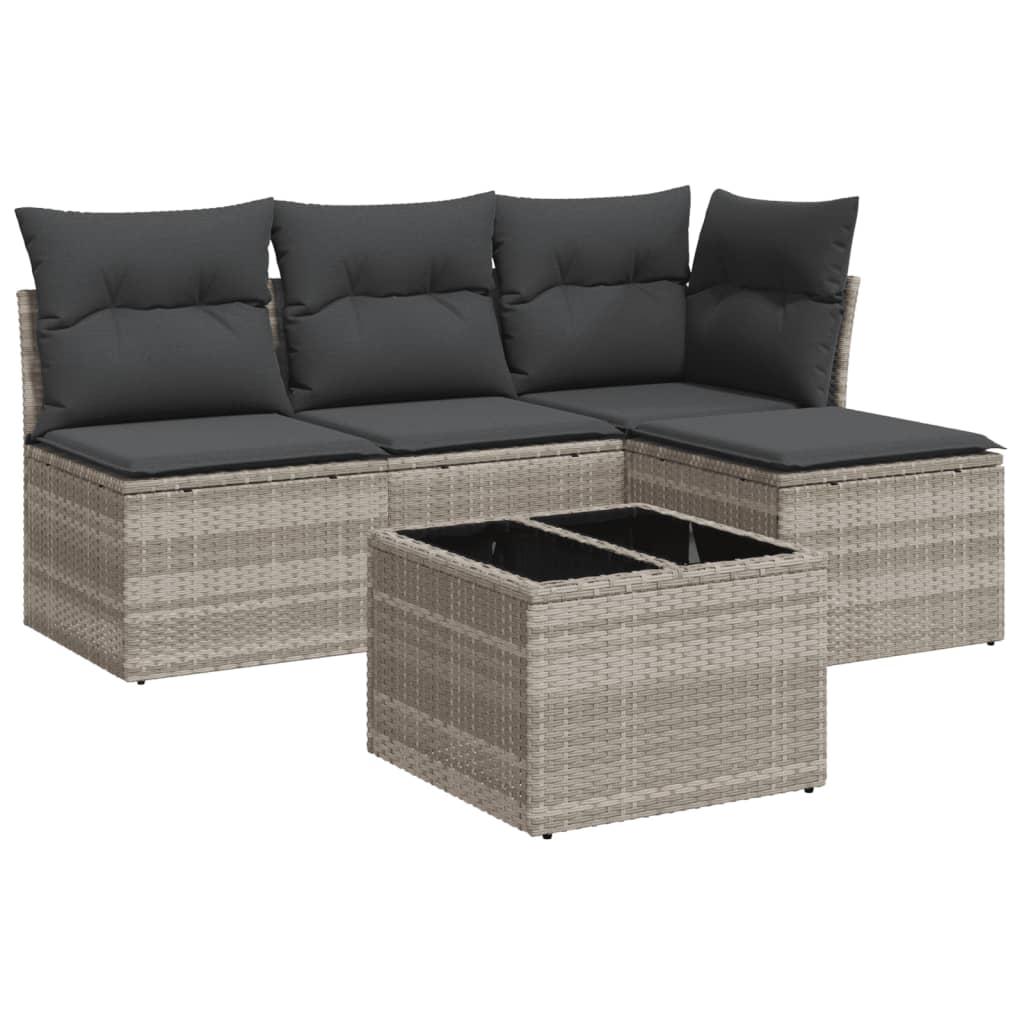 5-delige Loungeset met kussens poly rattan lichtgrijs is nu te koop bij PeponiXL, paradijselijk wonen!