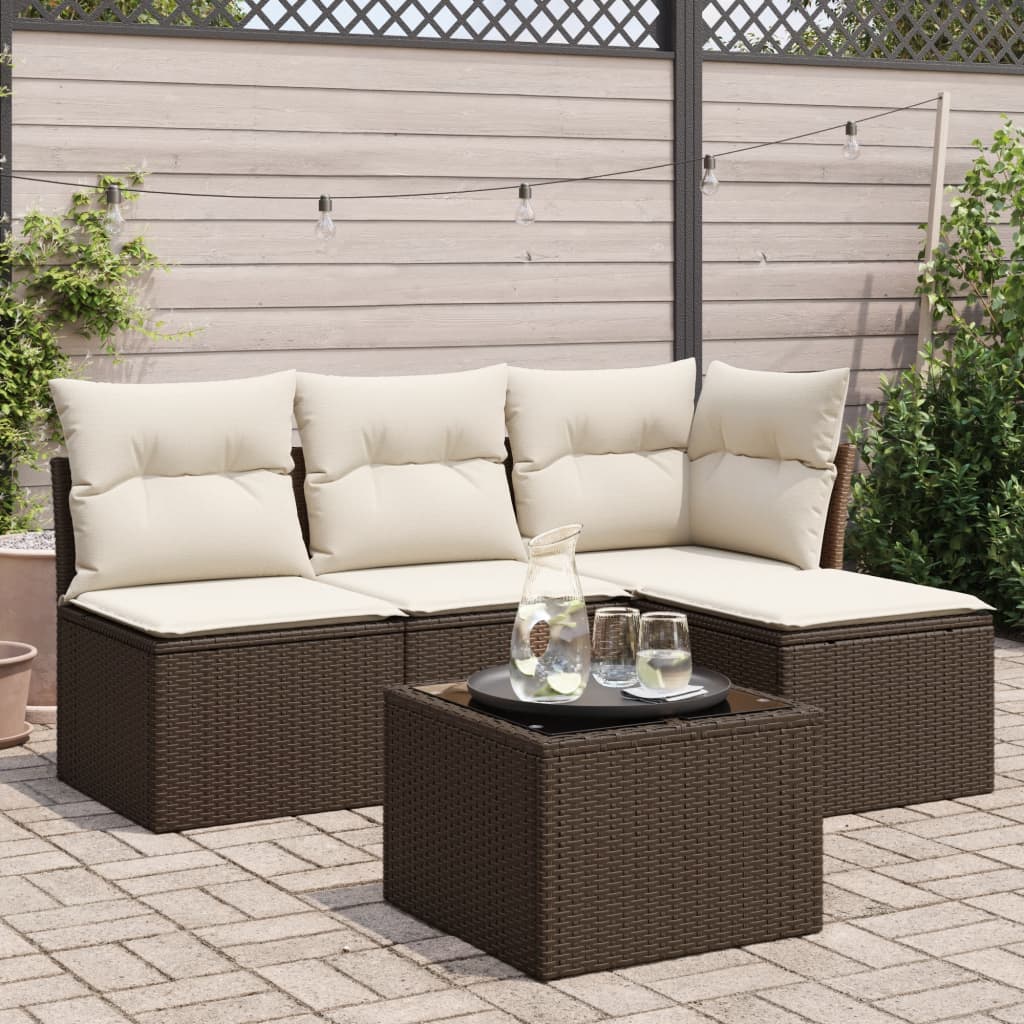 5-delige Loungeset met kussens poly rattan bruin is nu te koop bij PeponiXL, paradijselijk wonen!