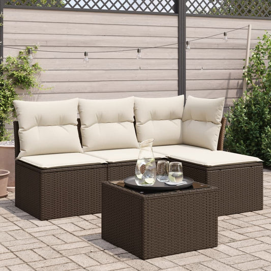 5-delige Loungeset met kussens poly rattan bruin is nu te koop bij PeponiXL, paradijselijk wonen!