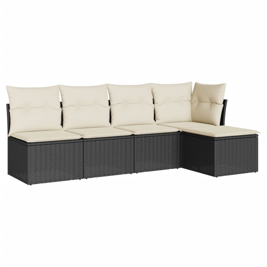 5-delige Loungeset met kussens poly rattan zwart is nu te koop bij PeponiXL, paradijselijk wonen!