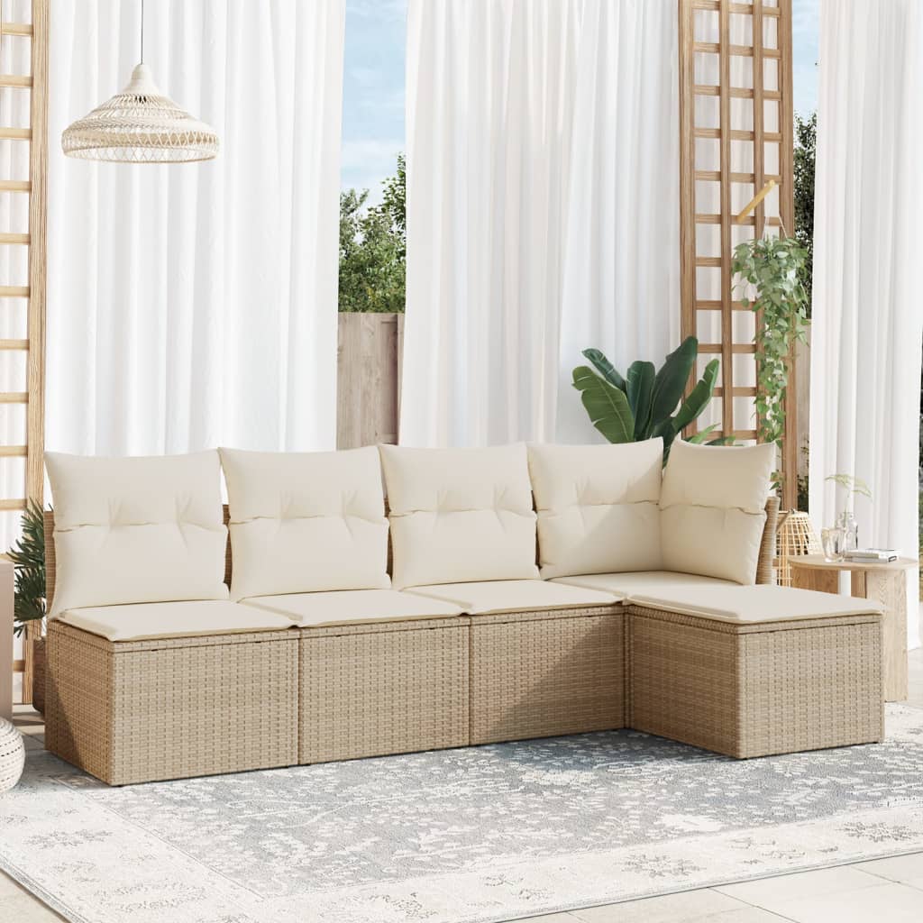 5-delige Loungeset met kussens poly rattan beige is nu te koop bij PeponiXL, paradijselijk wonen!