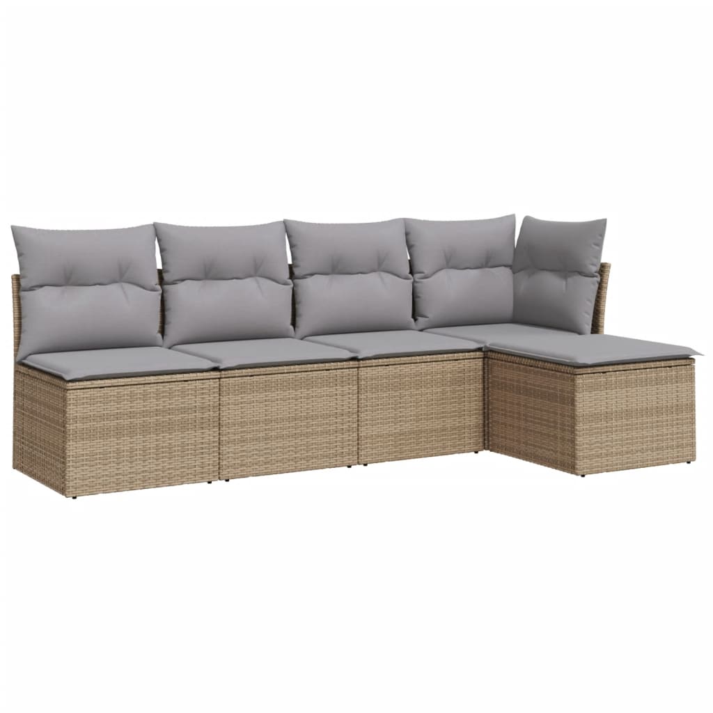 5-delige Loungeset met kussens poly rattan beige is nu te koop bij PeponiXL, paradijselijk wonen!