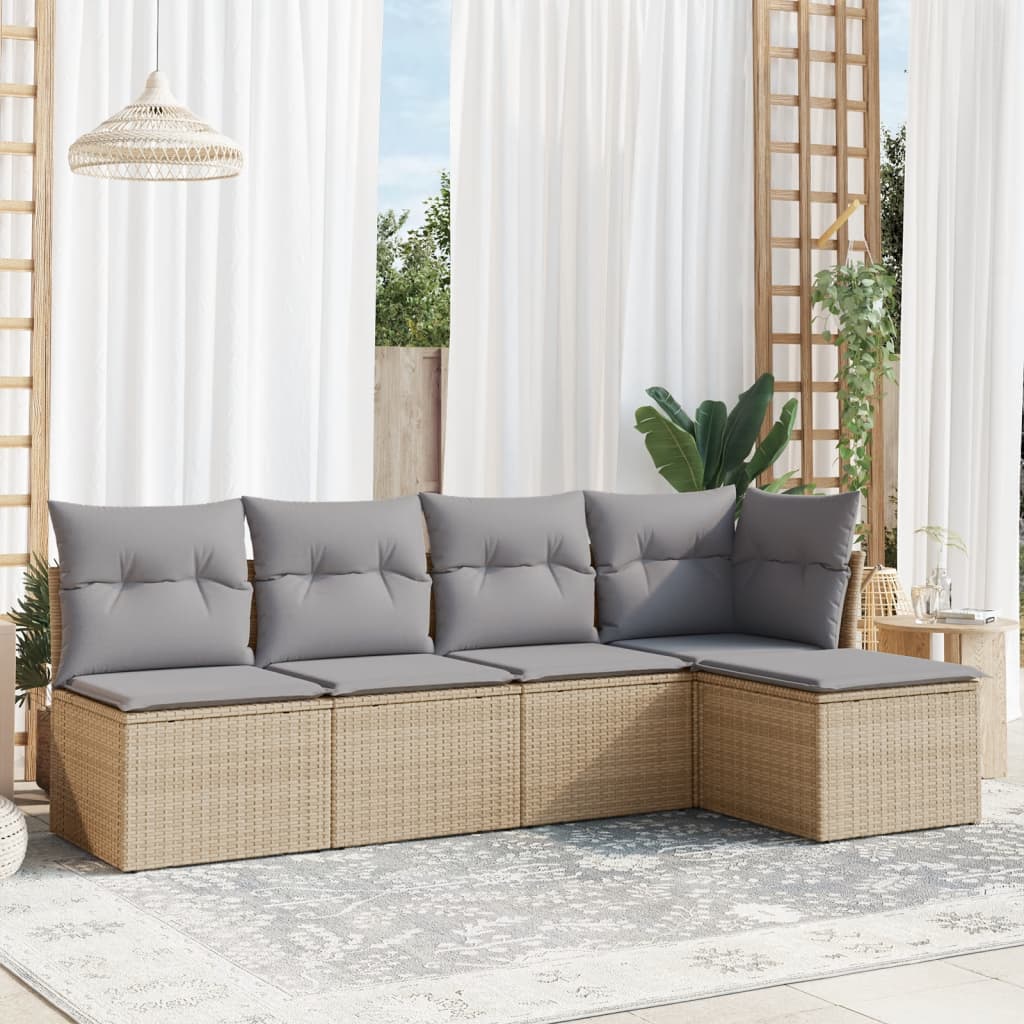 5-delige Loungeset met kussens poly rattan beige is nu te koop bij PeponiXL, paradijselijk wonen!
