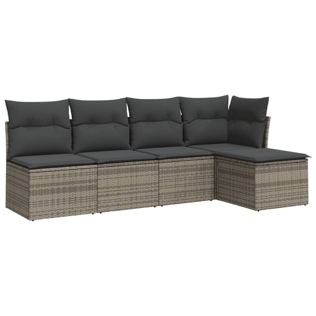 5-delige Loungeset met kussens poly rattan grijs is nu te koop bij PeponiXL, paradijselijk wonen!