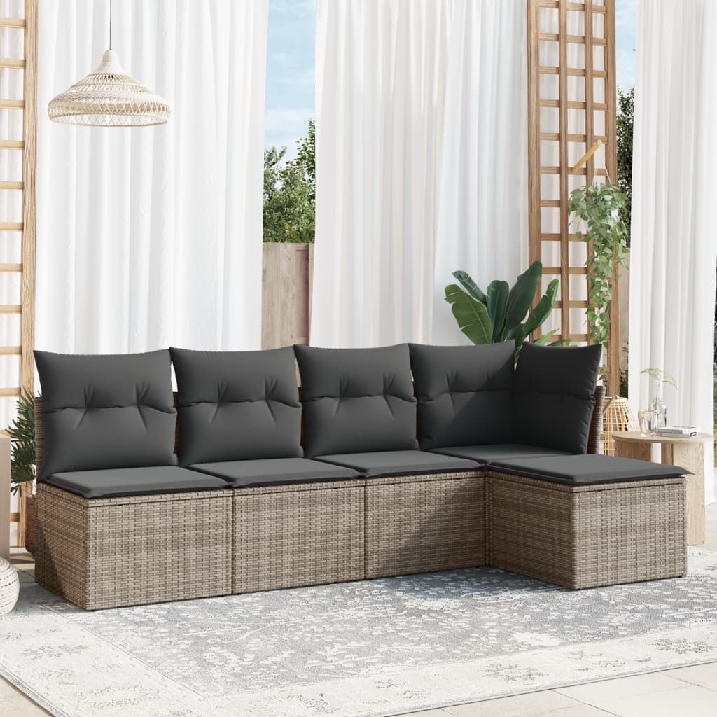 5-delige Loungeset met kussens poly rattan grijs is nu te koop bij PeponiXL, paradijselijk wonen!