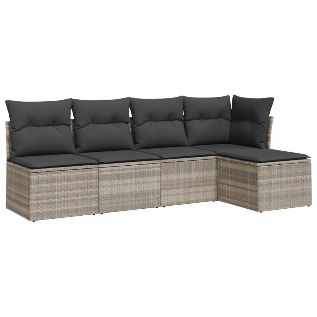 5-delige Loungeset met kussens poly rattan lichtgrijs is nu te koop bij PeponiXL, paradijselijk wonen!