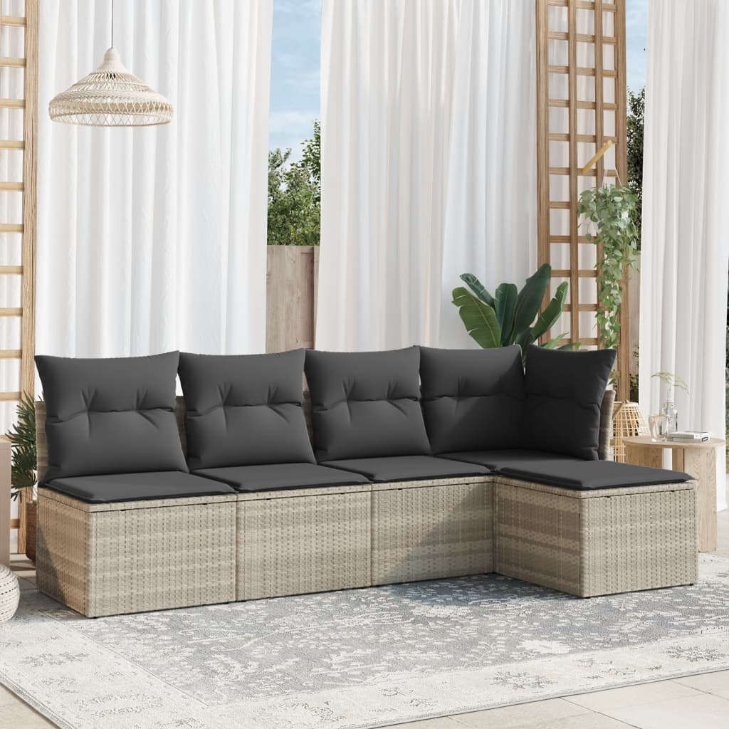 5-delige Loungeset met kussens poly rattan lichtgrijs is nu te koop bij PeponiXL, paradijselijk wonen!