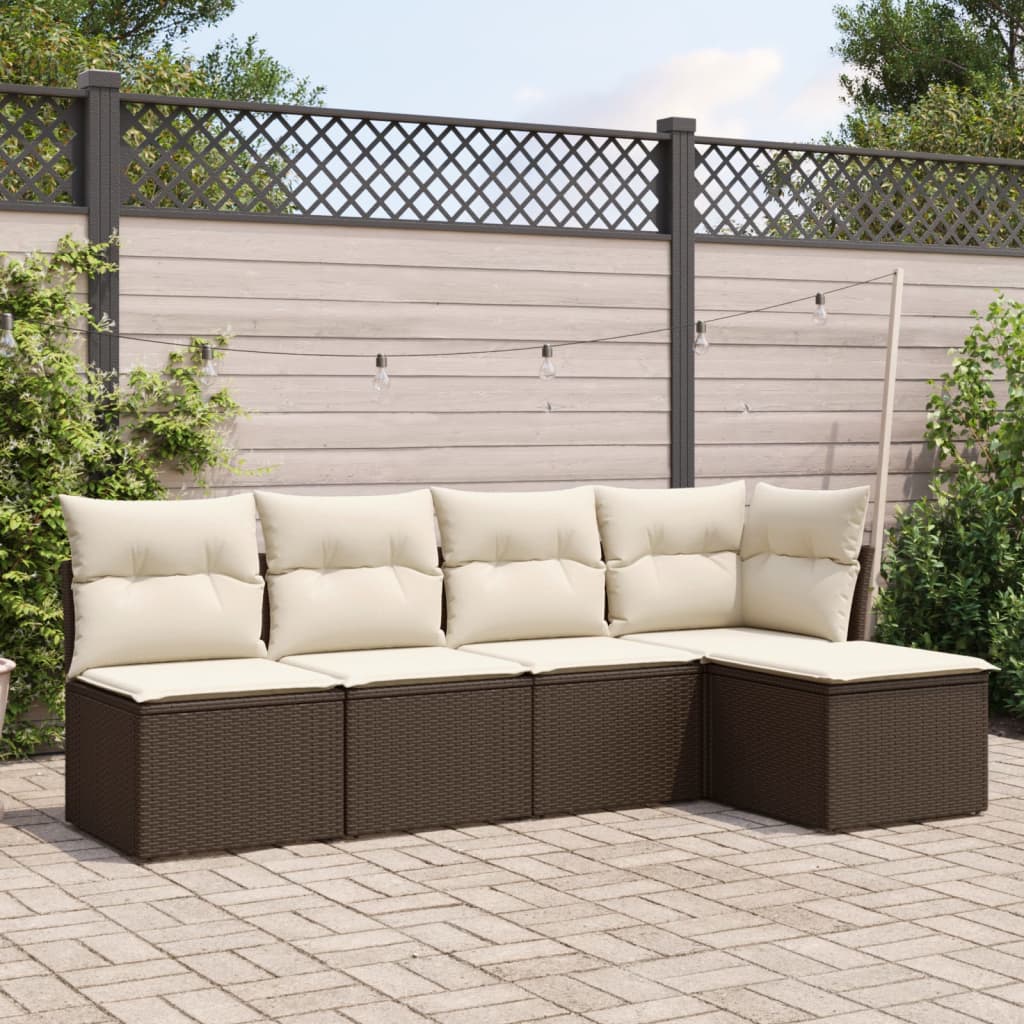 5-delige Loungeset met kussens poly rattan bruin is nu te koop bij PeponiXL, paradijselijk wonen!