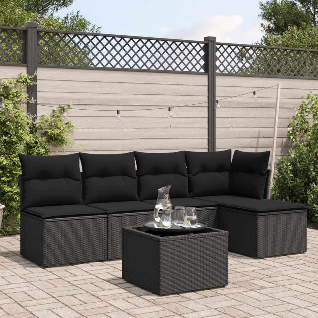 6-delige Loungeset met kussens poly rattan zwart is nu te koop bij PeponiXL, paradijselijk wonen!