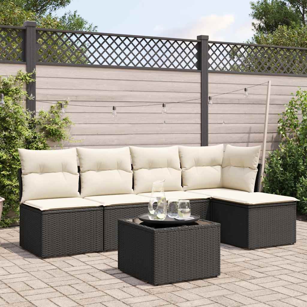 6-delige Loungeset met kussens poly rattan zwart is nu te koop bij PeponiXL, paradijselijk wonen!