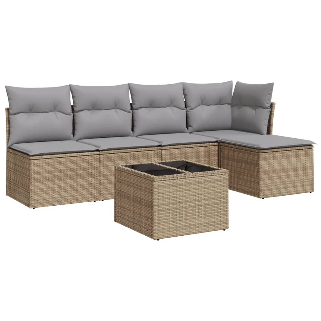 6-delige Loungeset met kussens poly rattan beige is nu te koop bij PeponiXL, paradijselijk wonen!