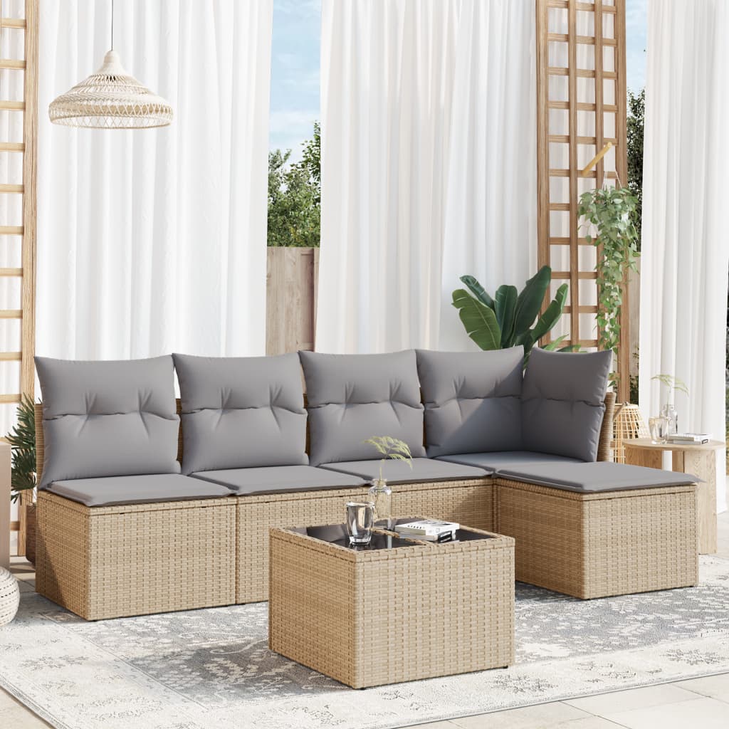 6-delige Loungeset met kussens poly rattan beige is nu te koop bij PeponiXL, paradijselijk wonen!