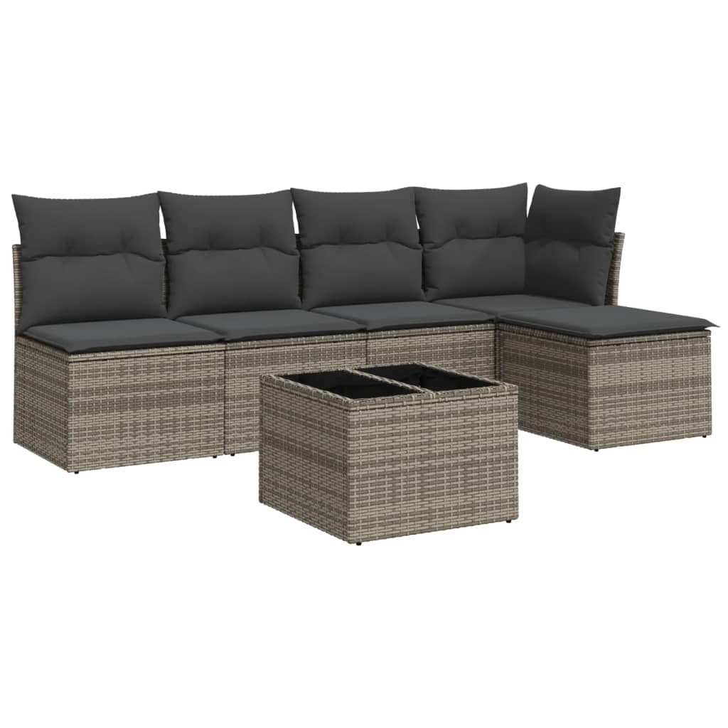 6-delige Loungeset met kussens poly rattan grijs is nu te koop bij PeponiXL, paradijselijk wonen!