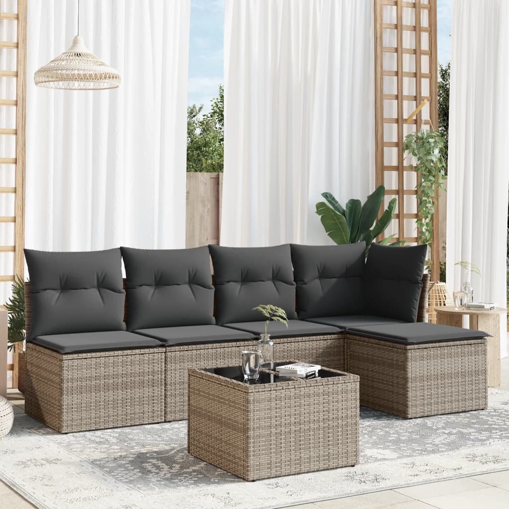6-delige Loungeset met kussens poly rattan grijs is nu te koop bij PeponiXL, paradijselijk wonen!