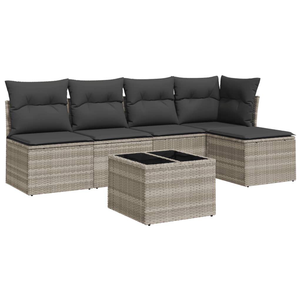6-delige Loungeset met kussens poly rattan lichtgrijs is nu te koop bij PeponiXL, paradijselijk wonen!
