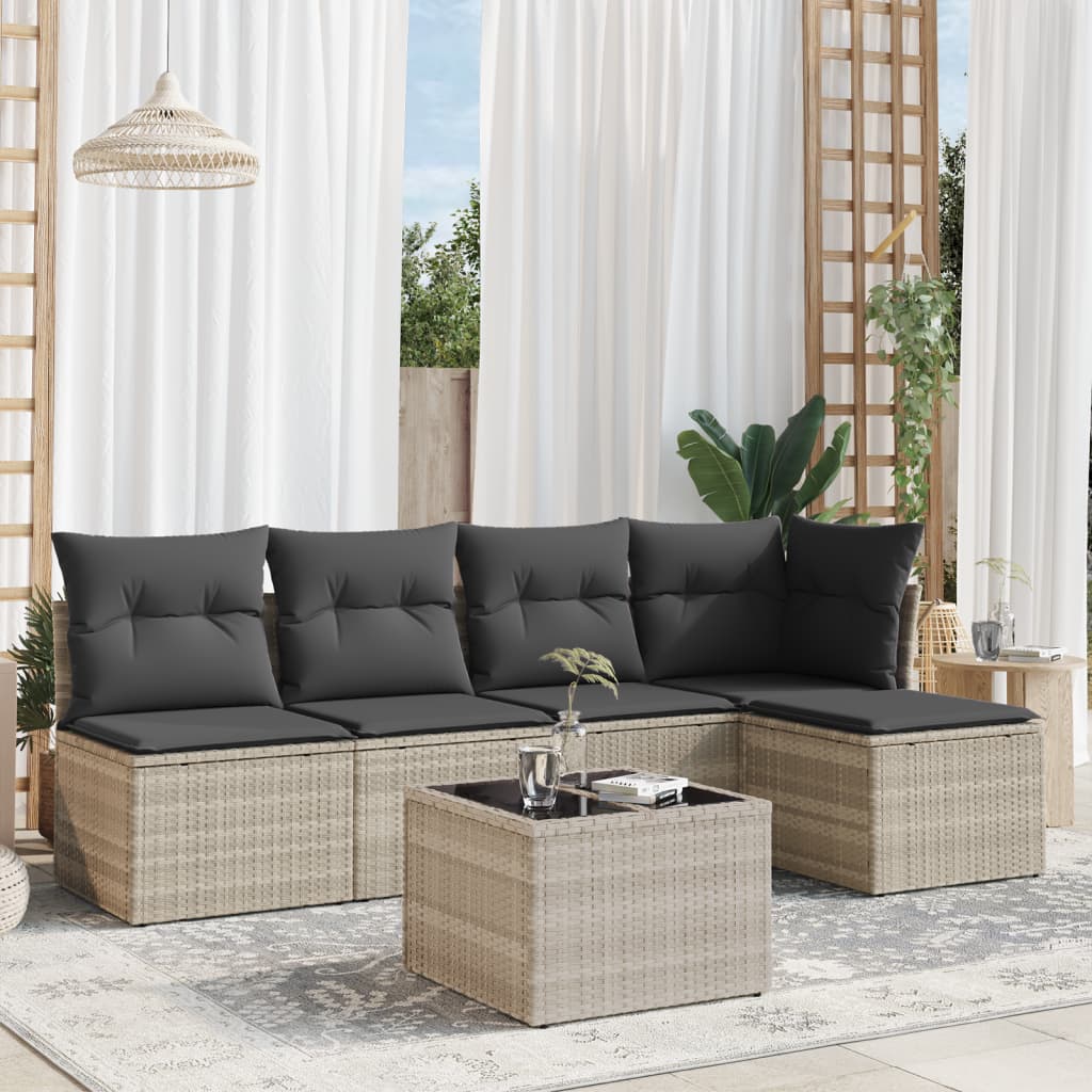 6-delige Loungeset met kussens poly rattan lichtgrijs is nu te koop bij PeponiXL, paradijselijk wonen!