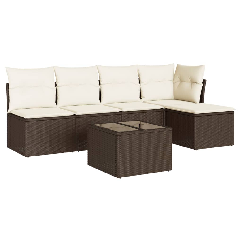 6-delige Loungeset met kussens poly rattan bruin is nu te koop bij PeponiXL, paradijselijk wonen!