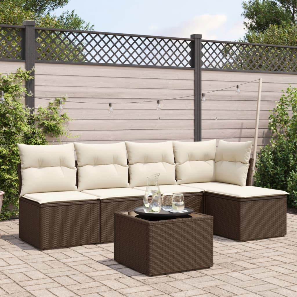 6-delige Loungeset met kussens poly rattan bruin is nu te koop bij PeponiXL, paradijselijk wonen!
