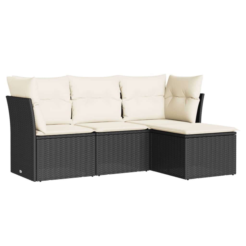 4-delige Loungeset met kussens poly rattan zwart is nu te koop bij PeponiXL, paradijselijk wonen!