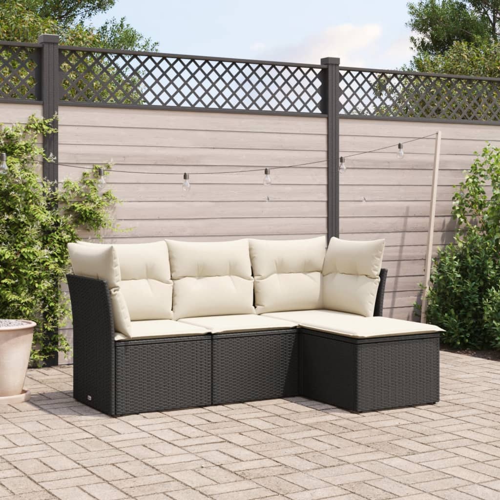 4-delige Loungeset met kussens poly rattan zwart is nu te koop bij PeponiXL, paradijselijk wonen!