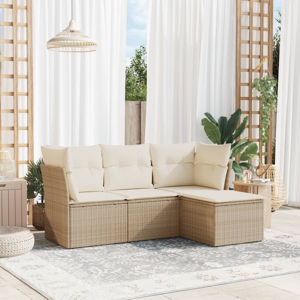 4-delige Loungeset met kussens poly rattan beige is nu te koop bij PeponiXL, paradijselijk wonen!