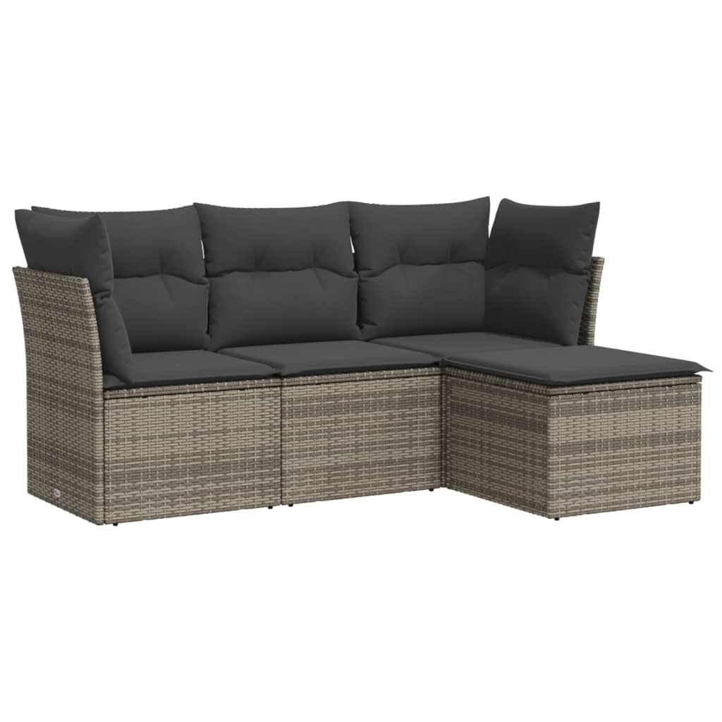 4-delige Loungeset met kussens poly rattan grijs is nu te koop bij PeponiXL, paradijselijk wonen!