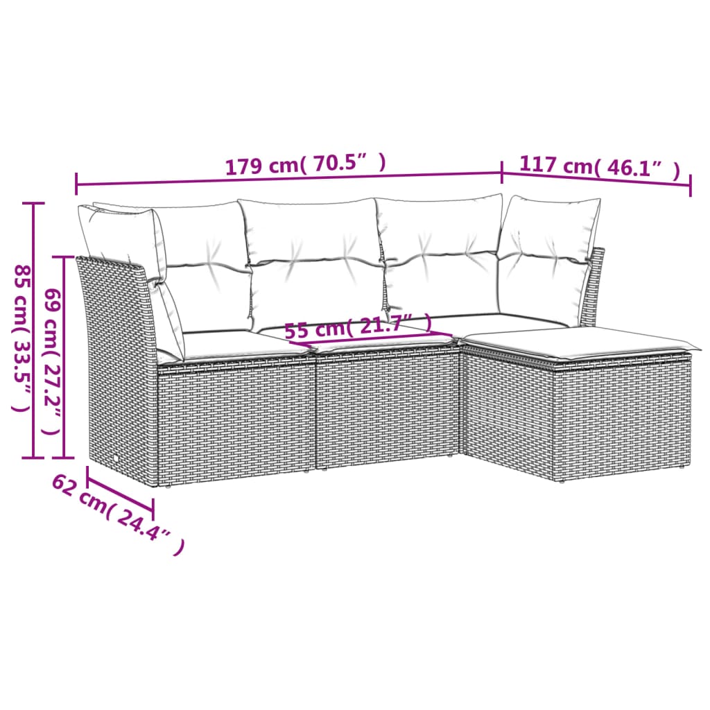 4-delige Loungeset met kussens poly rattan grijs is nu te koop bij PeponiXL, paradijselijk wonen!