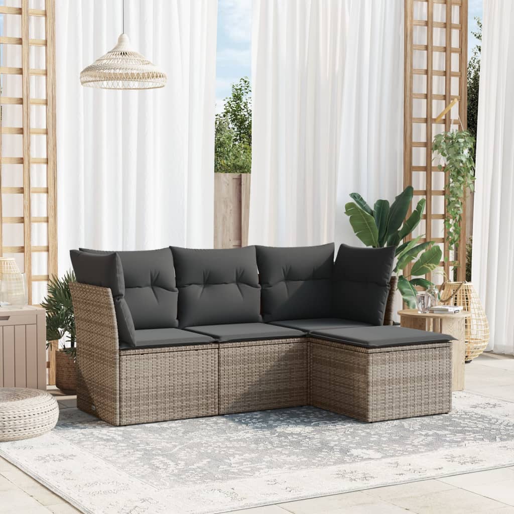 4-delige Loungeset met kussens poly rattan grijs is nu te koop bij PeponiXL, paradijselijk wonen!