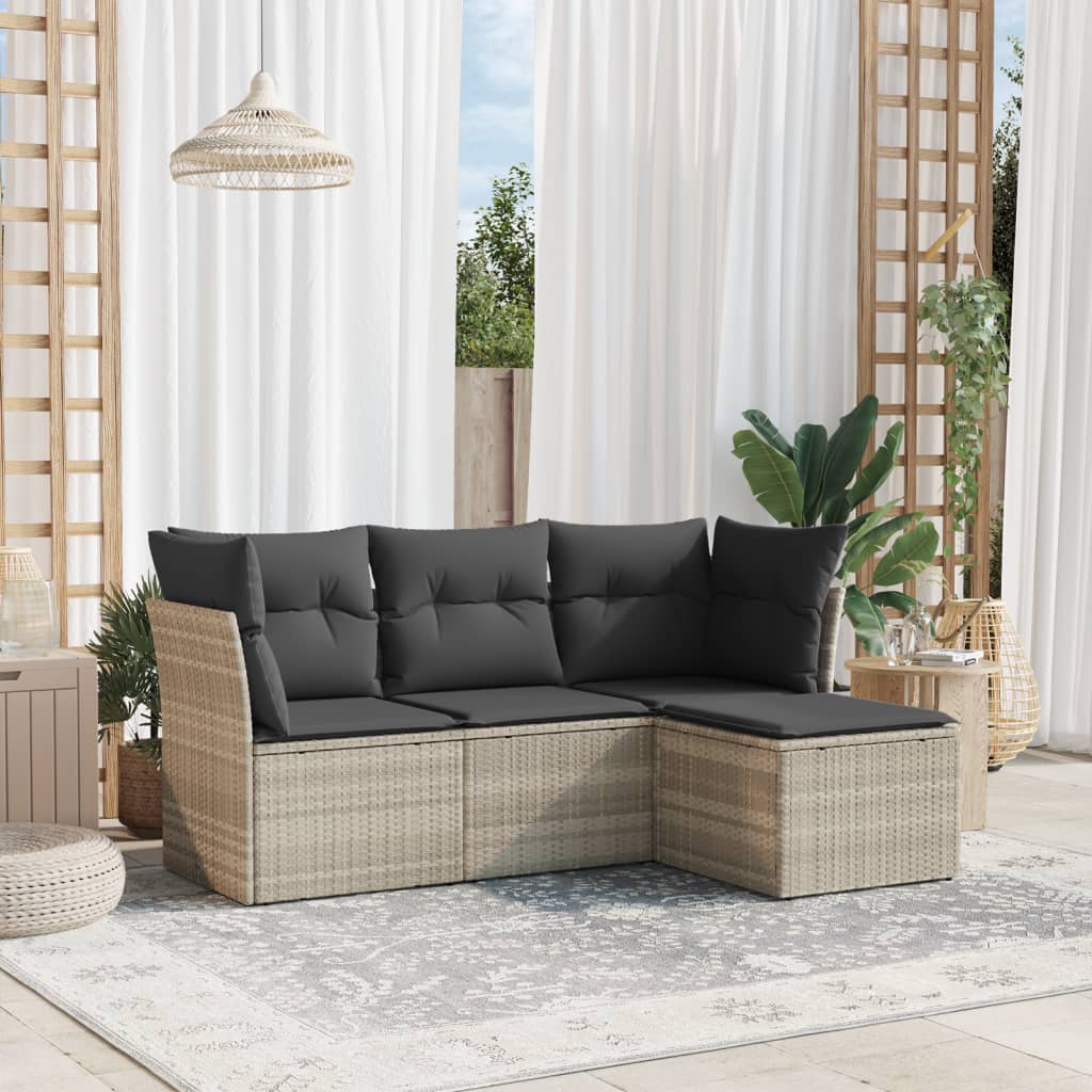 4-delige Loungeset met kussens poly rattan lichtgrijs is nu te koop bij PeponiXL, paradijselijk wonen!