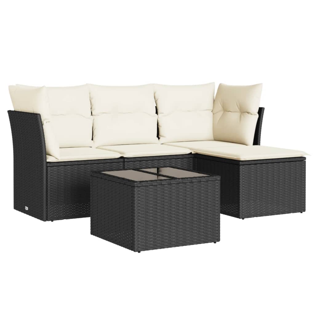 5-delige Loungeset met kussens poly rattan zwart is nu te koop bij PeponiXL, paradijselijk wonen!