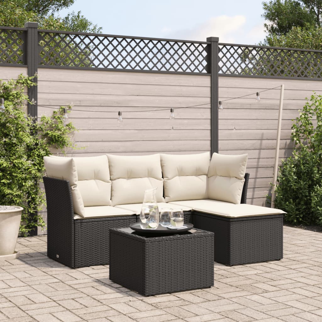 5-delige Loungeset met kussens poly rattan zwart is nu te koop bij PeponiXL, paradijselijk wonen!