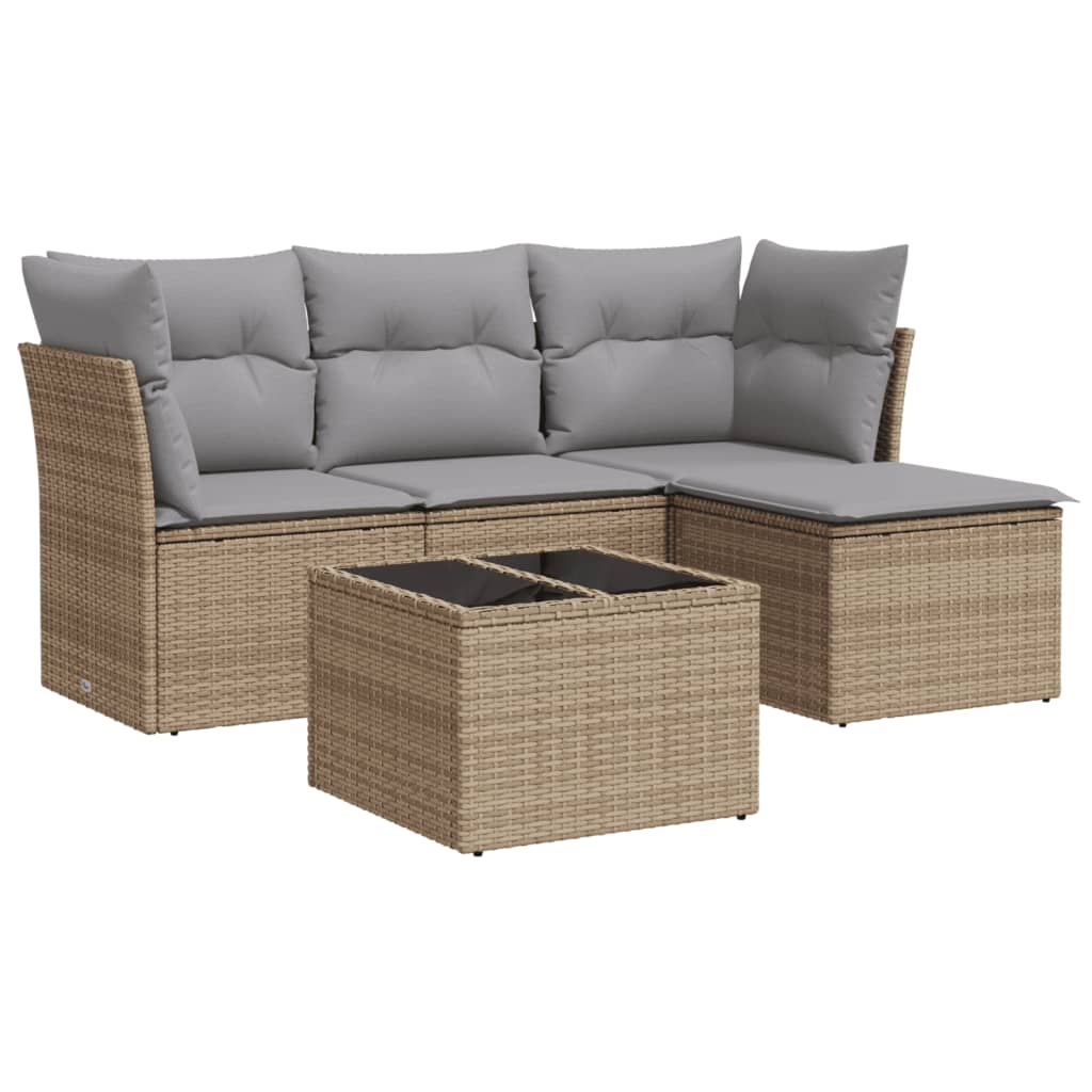 5-delige Loungeset met kussens poly rattan beige is nu te koop bij PeponiXL, paradijselijk wonen!