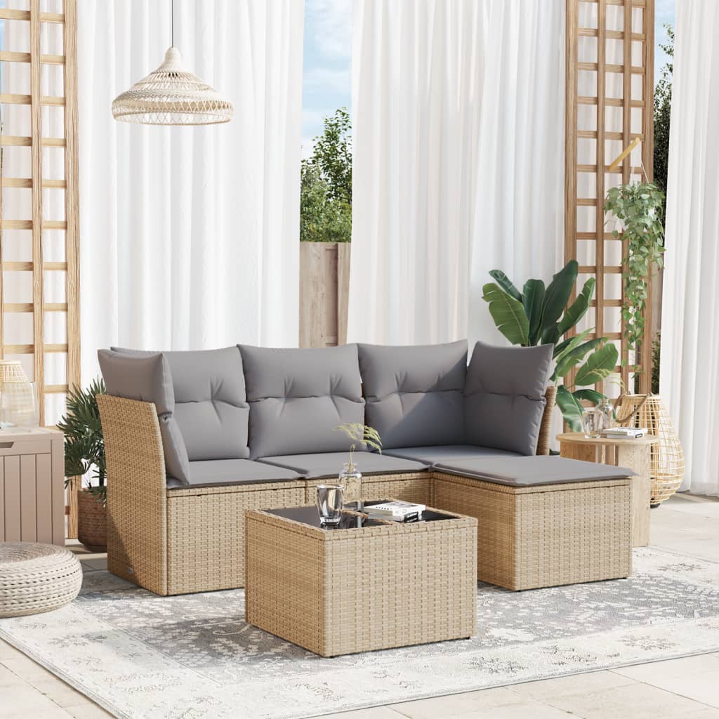 5-delige Loungeset met kussens poly rattan beige is nu te koop bij PeponiXL, paradijselijk wonen!