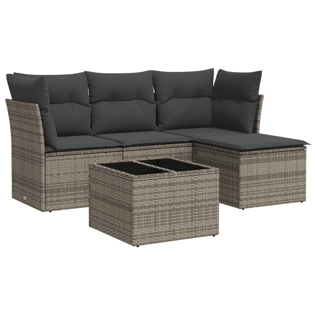 5-delige Loungeset met kussens poly rattan grijs is nu te koop bij PeponiXL, paradijselijk wonen!