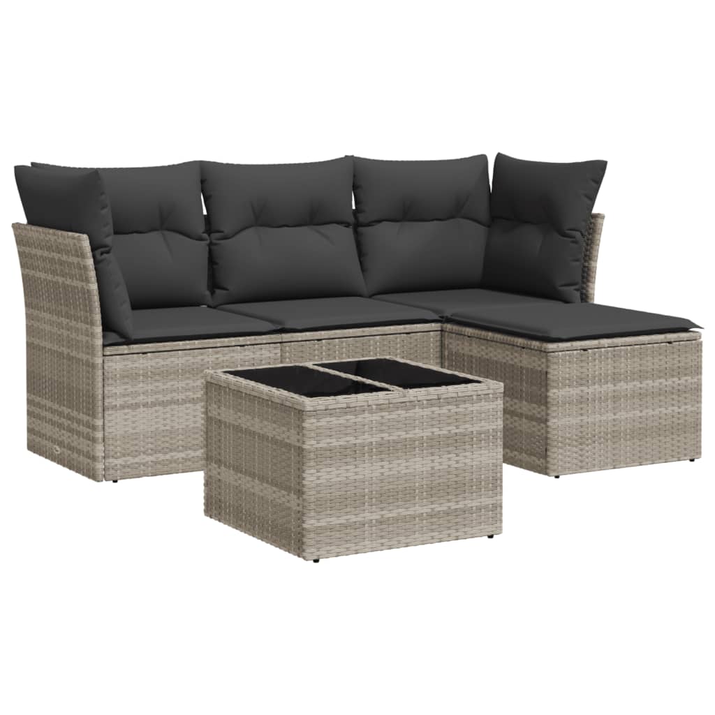5-delige Loungeset met kussens poly rattan lichtgrijs is nu te koop bij PeponiXL, paradijselijk wonen!