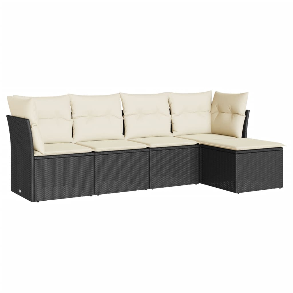 5-delige Loungeset met kussens poly rattan zwart is nu te koop bij PeponiXL, paradijselijk wonen!