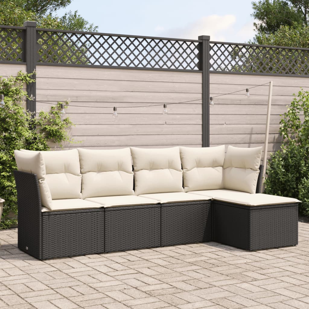 5-delige Loungeset met kussens poly rattan zwart is nu te koop bij PeponiXL, paradijselijk wonen!