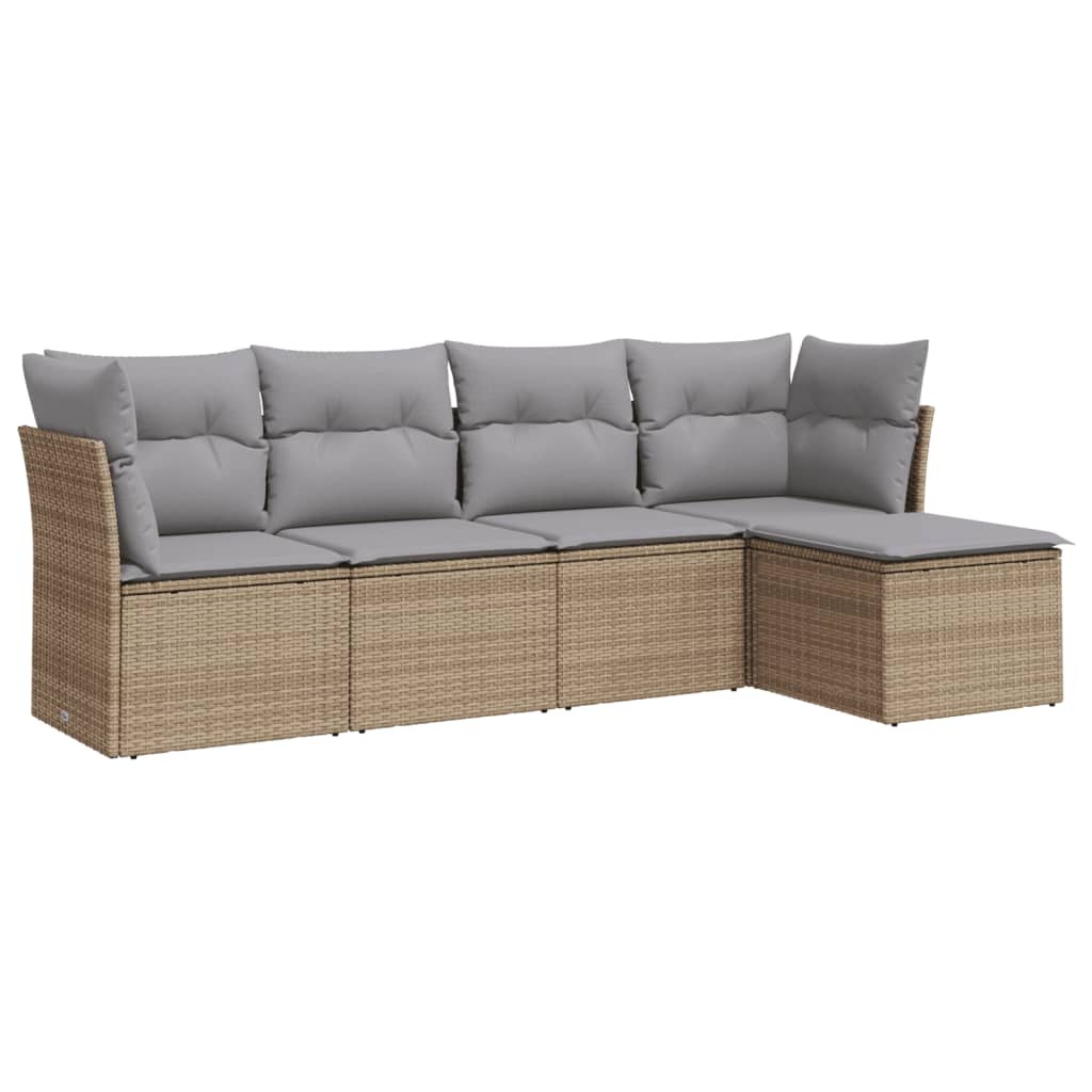5-delige Loungeset met kussens poly rattan beige is nu te koop bij PeponiXL, paradijselijk wonen!
