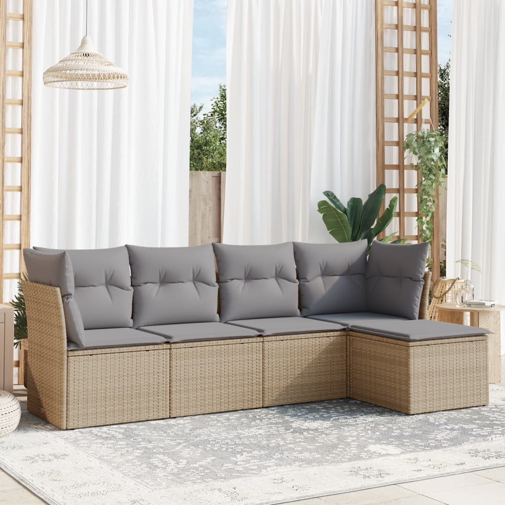 5-delige Loungeset met kussens poly rattan beige is nu te koop bij PeponiXL, paradijselijk wonen!