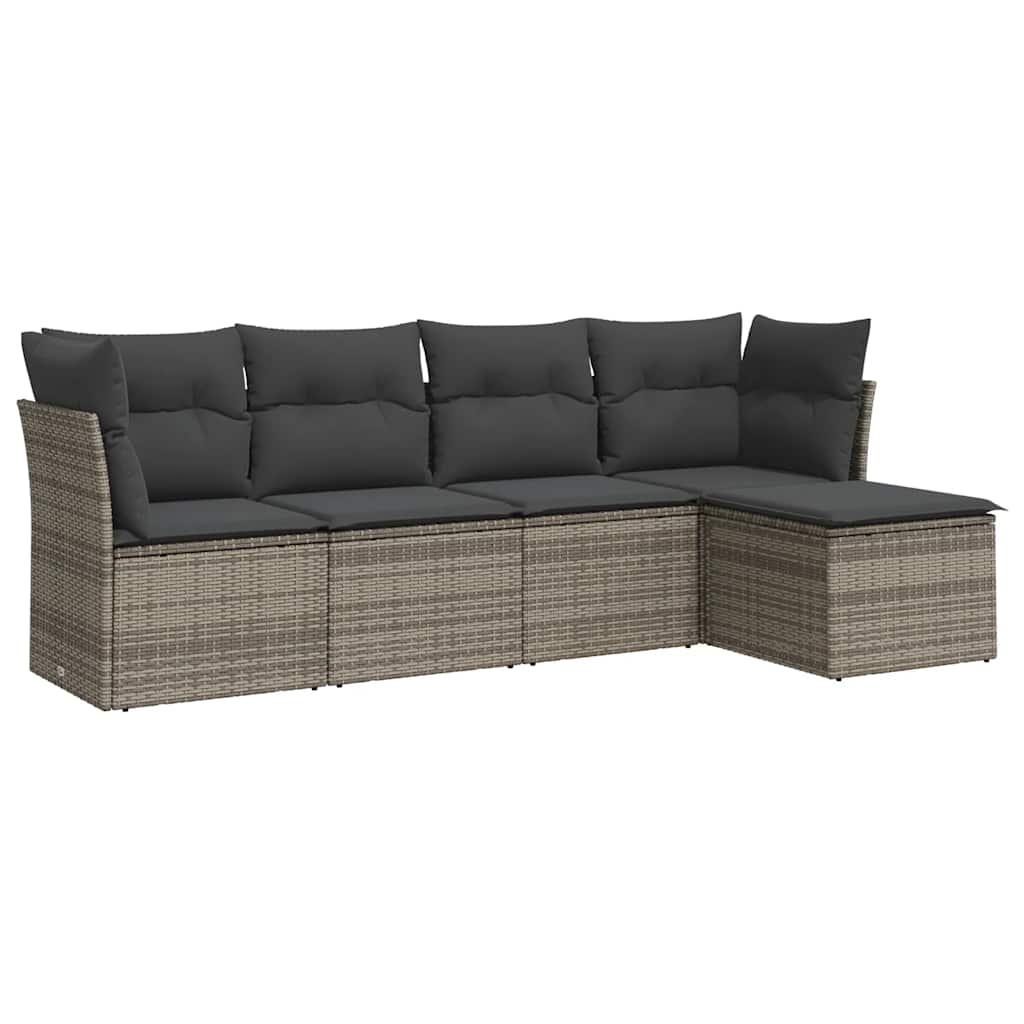 5-delige Loungeset met kussens poly rattan grijs is nu te koop bij PeponiXL, paradijselijk wonen!