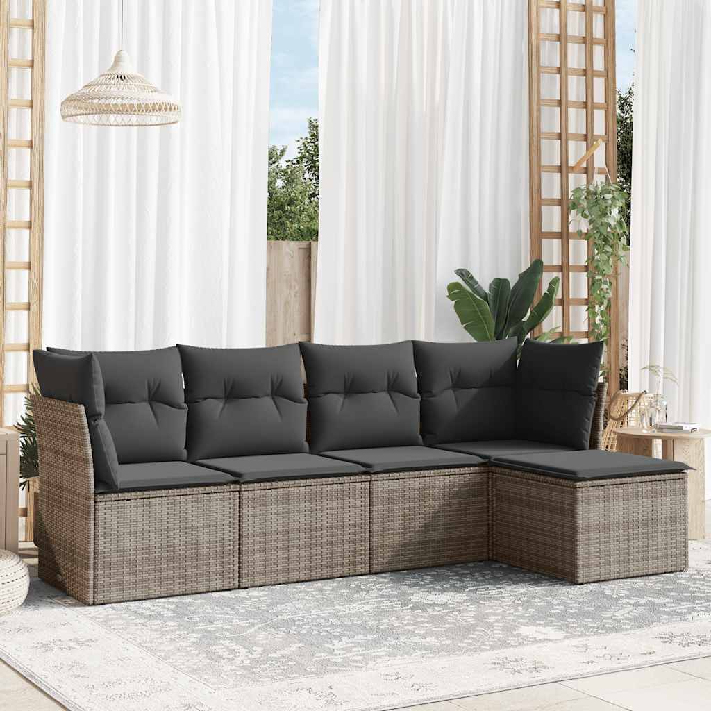 5-delige Loungeset met kussens poly rattan grijs is nu te koop bij PeponiXL, paradijselijk wonen!