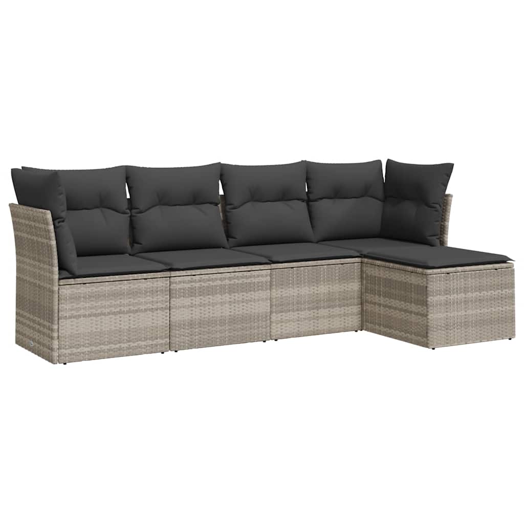 5-delige Loungeset met kussens poly rattan lichtgrijs is nu te koop bij PeponiXL, paradijselijk wonen!