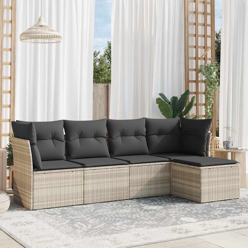 5-delige Loungeset met kussens poly rattan lichtgrijs is nu te koop bij PeponiXL, paradijselijk wonen!