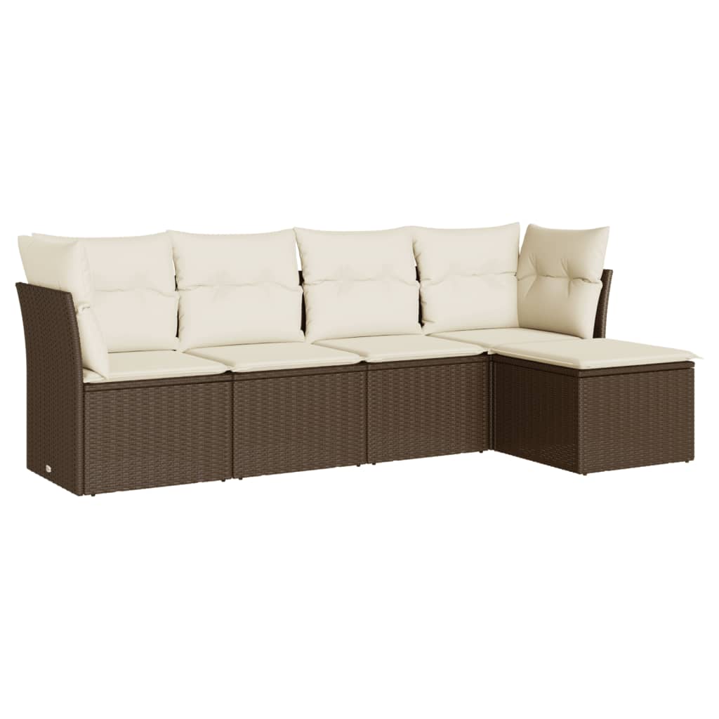 5-delige Loungeset met kussens poly rattan bruin is nu te koop bij PeponiXL, paradijselijk wonen!