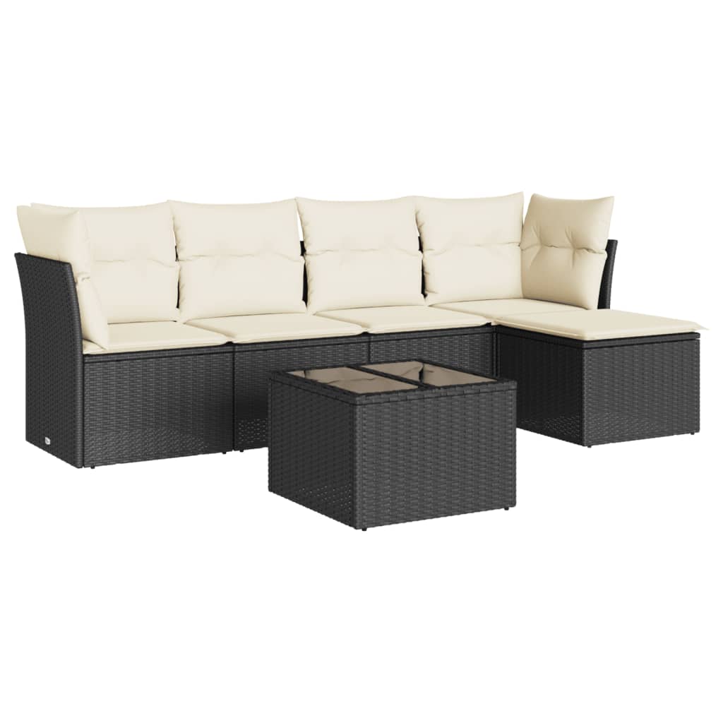 6-delige Loungeset met kussens poly rattan zwart is nu te koop bij PeponiXL, paradijselijk wonen!